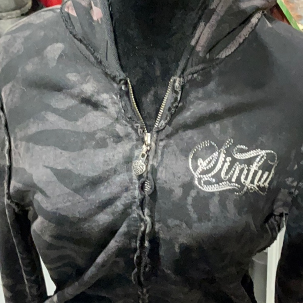 Sinful Black and Gray Winged Hoodie Jacket - Picture 3 of 3